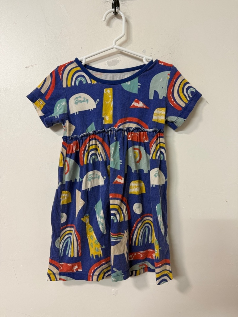 Girls Blue Rainbow & Animal Print Short Sleeve Dress